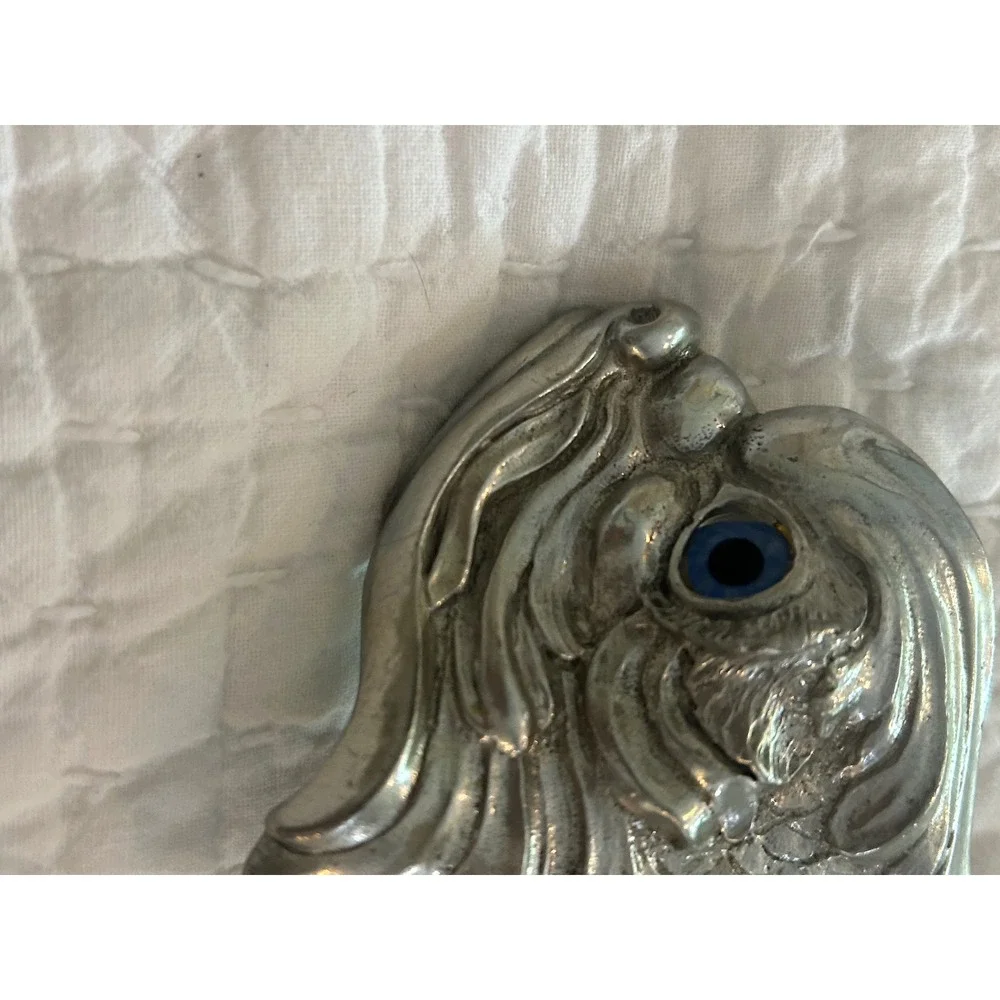 Vintage Christopher Ross 1985 Silver Fish Belt Buckle Blue Eye Signed Art Deco